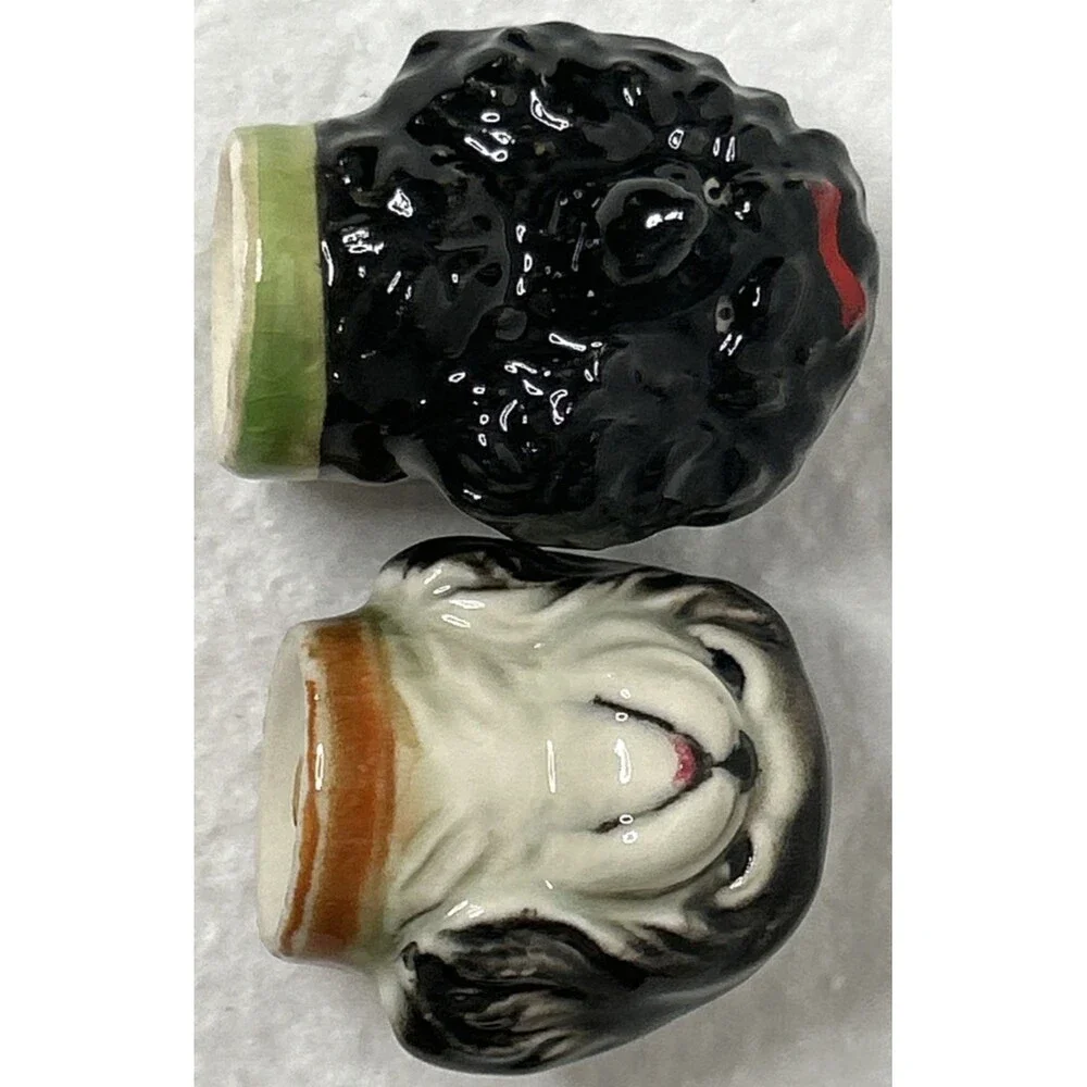 Vintage Japan Salt and Pepper Shakers Dog Heads poodle Llaso Apso Hostess Gift